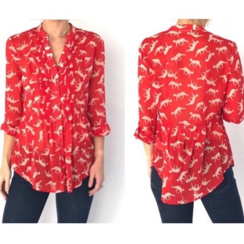 ⛱️Maeve Cassia Cheetah Blouse in Red/White By Anthropologie